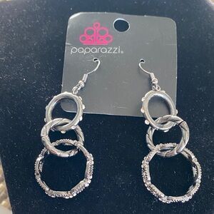 Paparazzi Silver Linked Triple Hoop Dangle Earrings